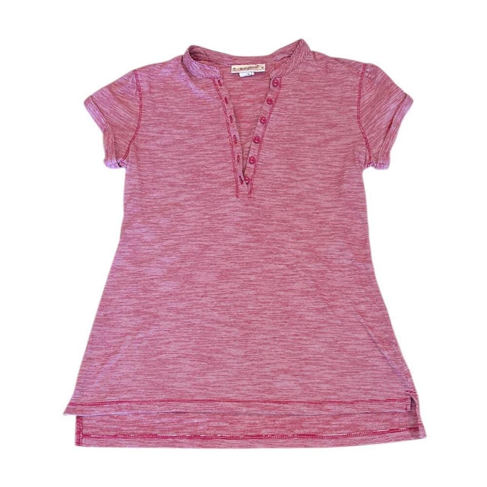 y2k self esteem pink striped top with button neckline